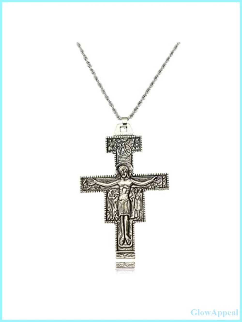 Saint Francis San Damiano Cross Pendant Necklace 925 Sterling Silver 3.3in